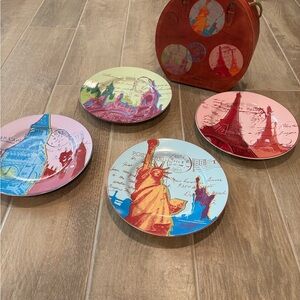 Beautiful Collectible Around the World Rosanna Salad Plate Set 4 Dishes in Box